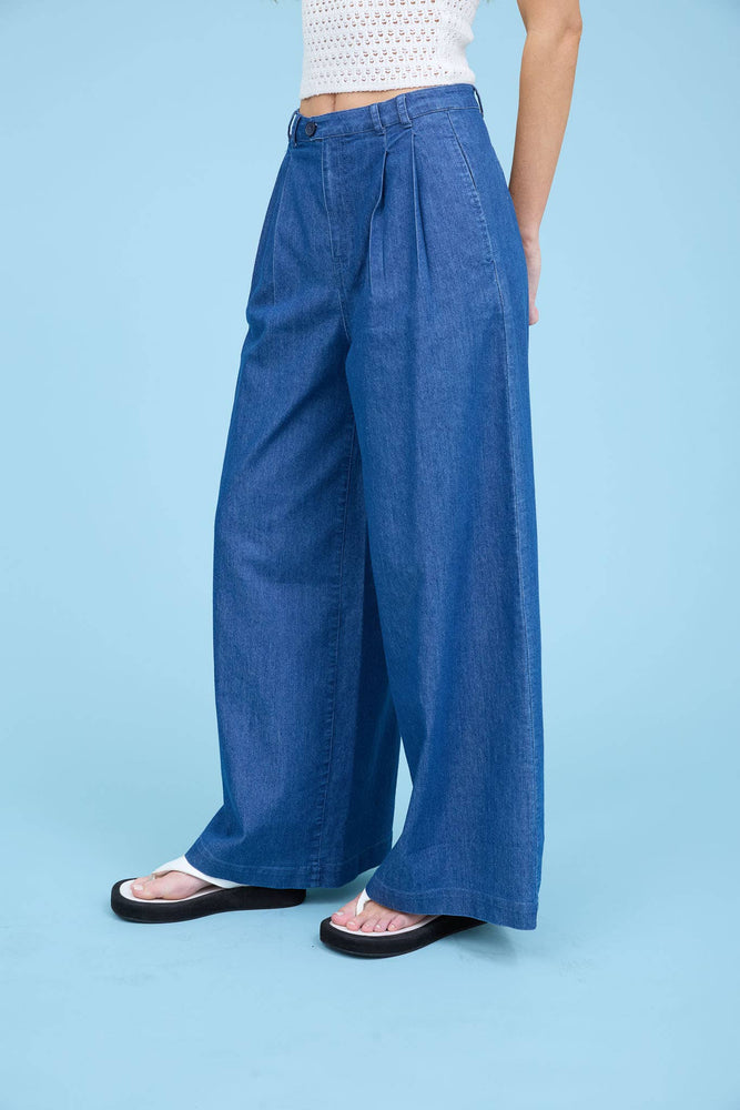 
                
                    Load image into Gallery viewer, Holiday In Cannes Chambray Wide Leg Pants
                
            