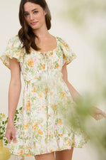 Blu Pepper - FLORAL FRONT TIE SCOOP NECK TIERED MINI DRESS : IVORY MULTI