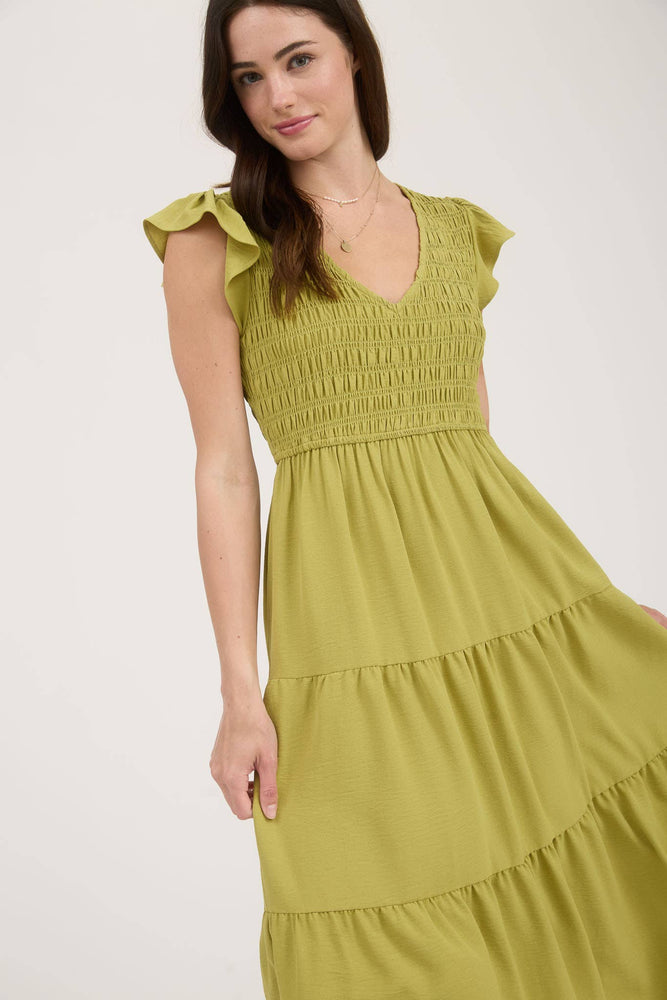 Fresh Stems Flutter Midi Dress