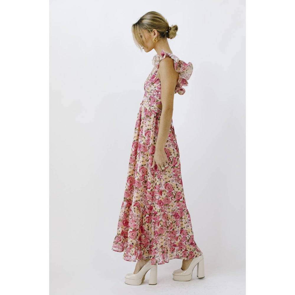 Pink Fairy Garden Ruffle Midi Dress