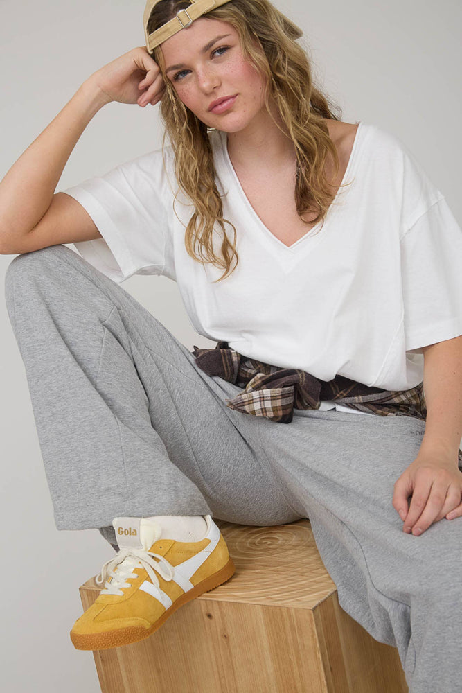 Daily Washed Raw Edge V Neck T Shirt