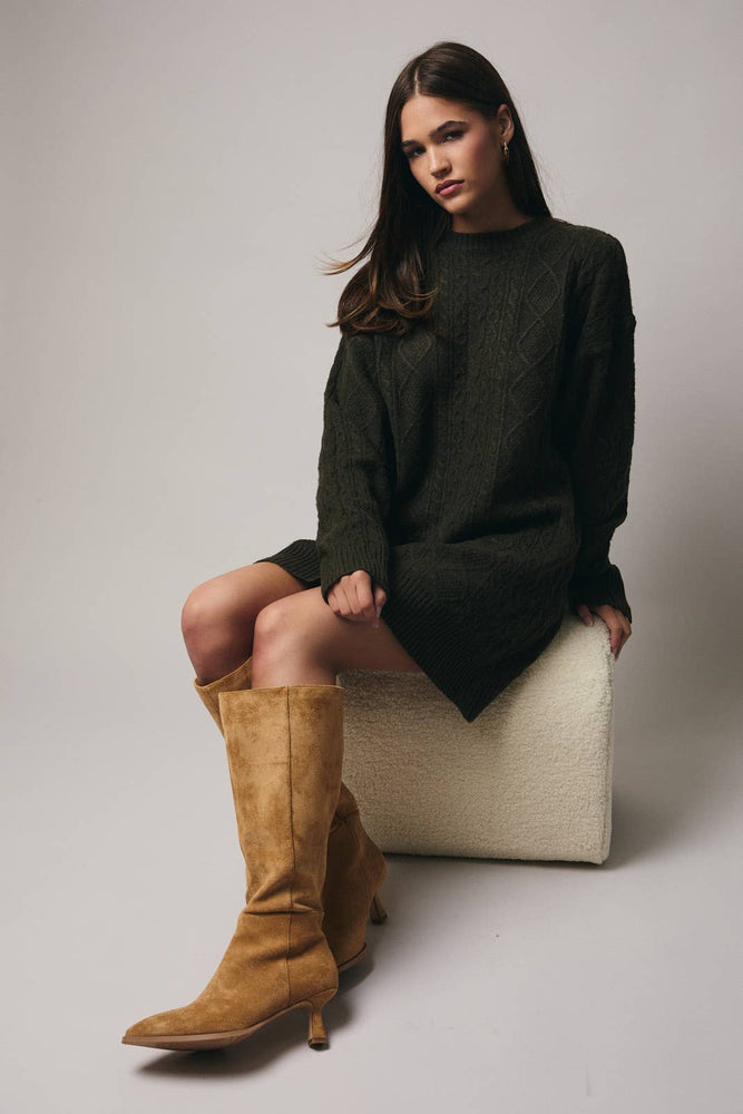 Olive Cozy Cable Knit Dress