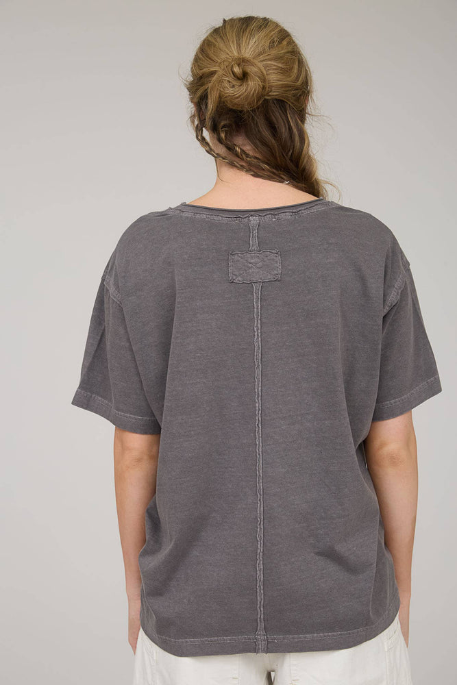 Daily Washed Raw Edge V Neck T Shirt