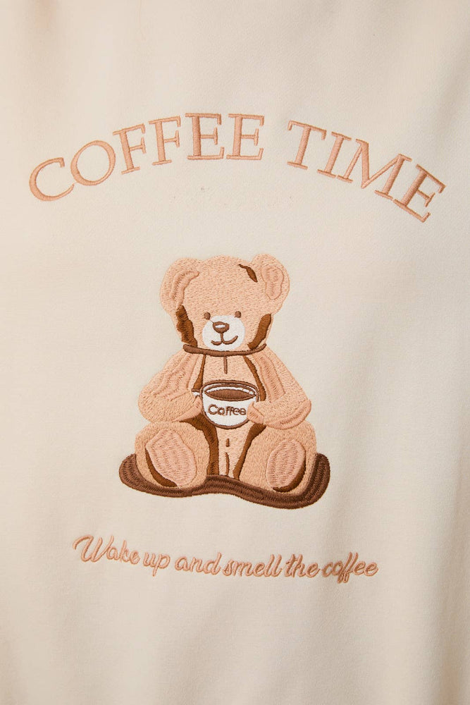Teddy Bear “ Coffee Time “ Embroidered Sweatshirt