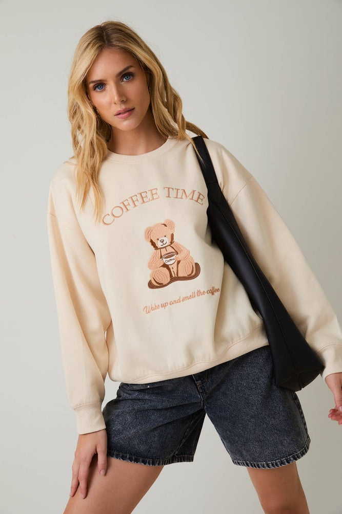 Teddy Bear “ Coffee Time “ Embroidered Sweatshirt