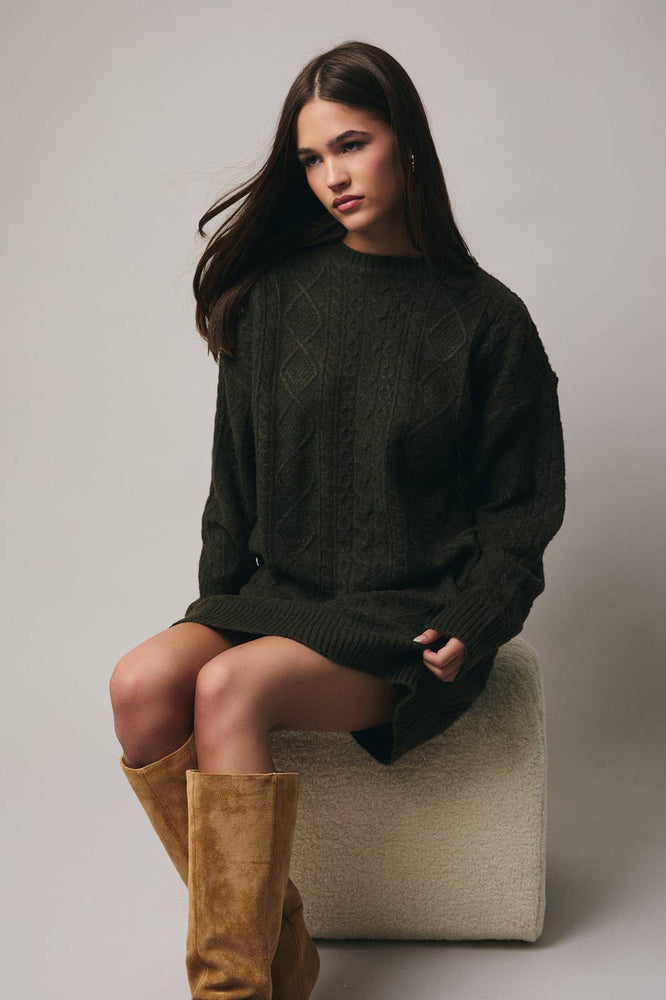 Olive Cozy Cable Knit Dress