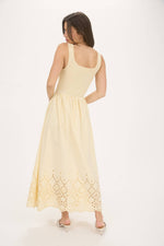 Blu Pepper - EYELET HEM DETAIL MIX MEDIA TANK MIDI DRESS: LIGHT YELLOW
