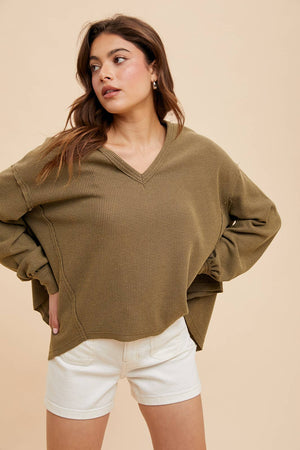 Casually Cozy Thermal V Neck