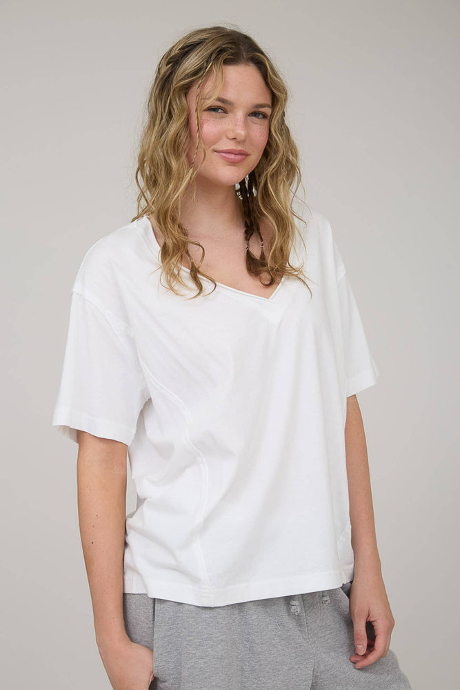 Daily Washed Raw Edge V Neck T Shirt