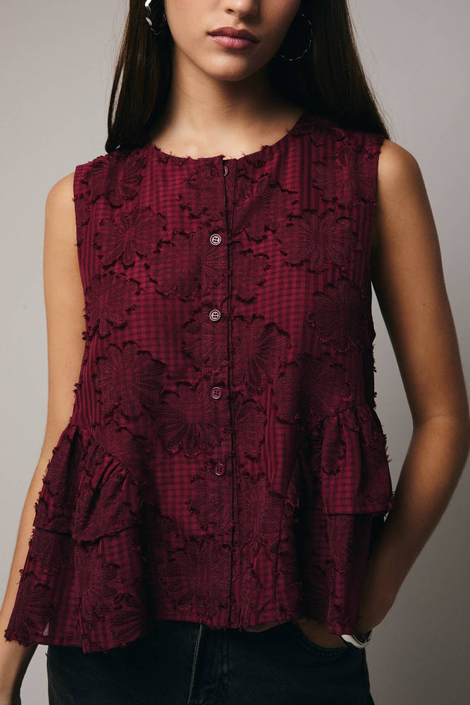 Cranberry Season Button Down Blouse