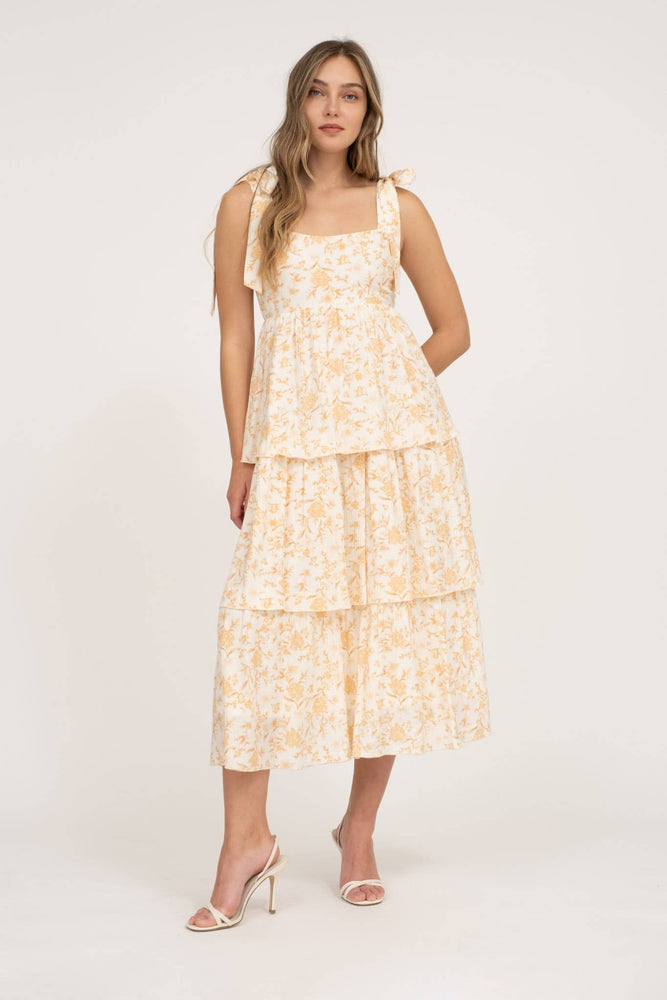 
                
                    Load image into Gallery viewer, Apricot Flora Tiered Midi Dress
                
            