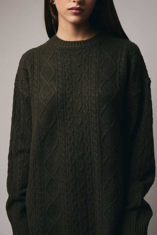 Olive Cozy Cable Knit Dress