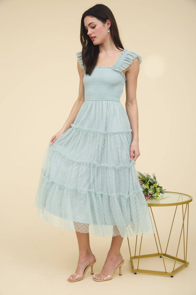 
                
                    Load image into Gallery viewer, Sense of Spring Chiffon Dot Midi Dress
                
            