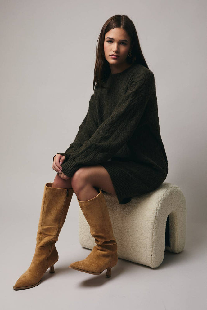 Olive Cozy Cable Knit Dress