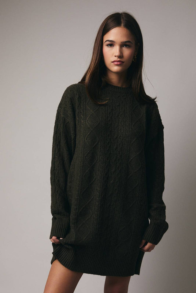 Olive Cozy Cable Knit Dress