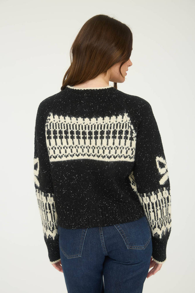 Blu Pepper - SWAN JACQUARD BUTTON DOWN LONG SLEEVE CARDIGAN: BLACK