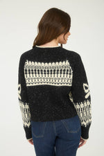 Blu Pepper - SWAN JACQUARD BUTTON DOWN LONG SLEEVE CARDIGAN: BLACK