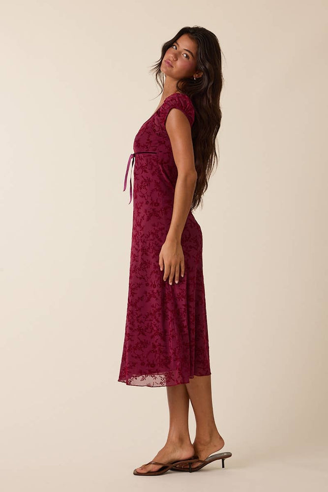 Velvet Vines Cap Sleeve Midi Dress