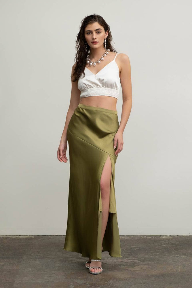 Upscale Lounge Satin Midi Skirt