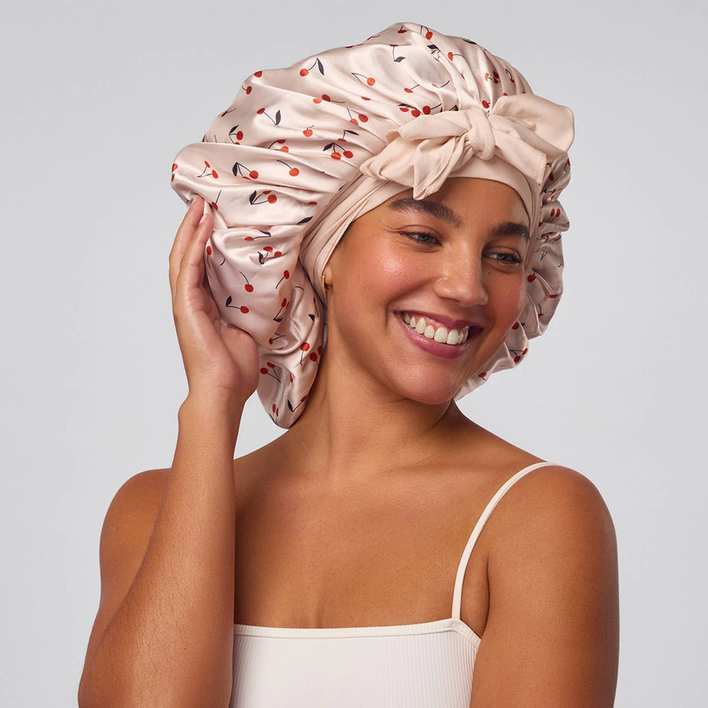
                
                    Load image into Gallery viewer, Adjustable Oversized Satin Bonnet - Cherry
                
            
