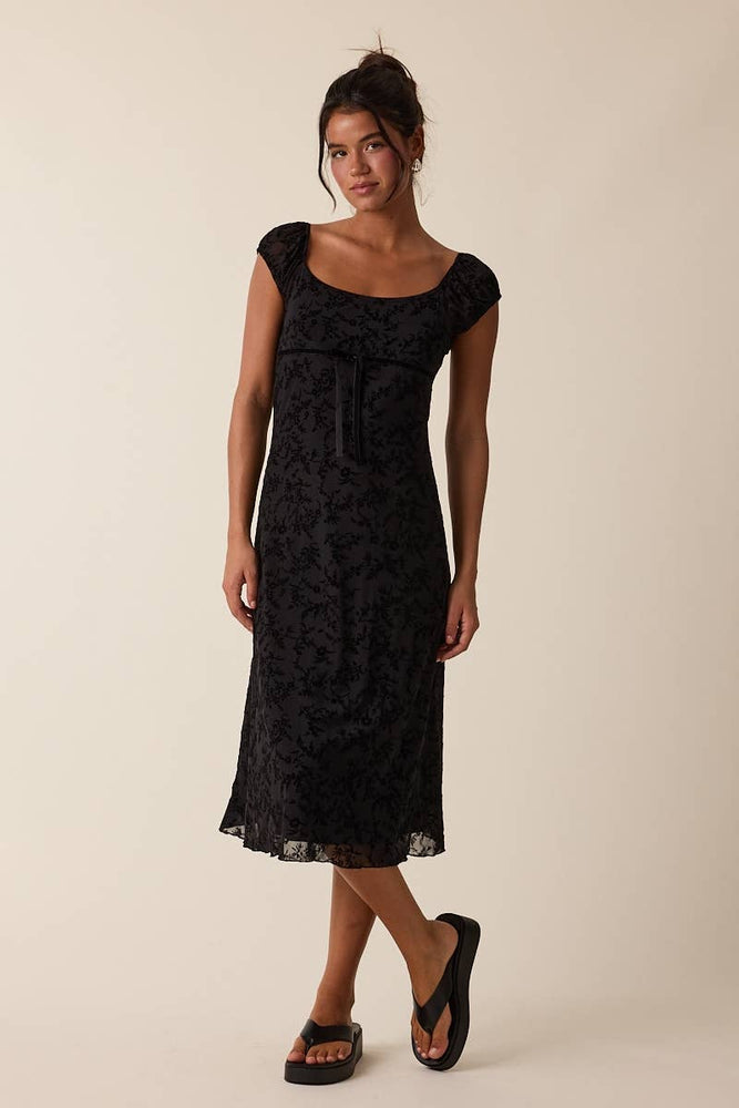 Velvet Vines Cap Sleeve Midi Dress
