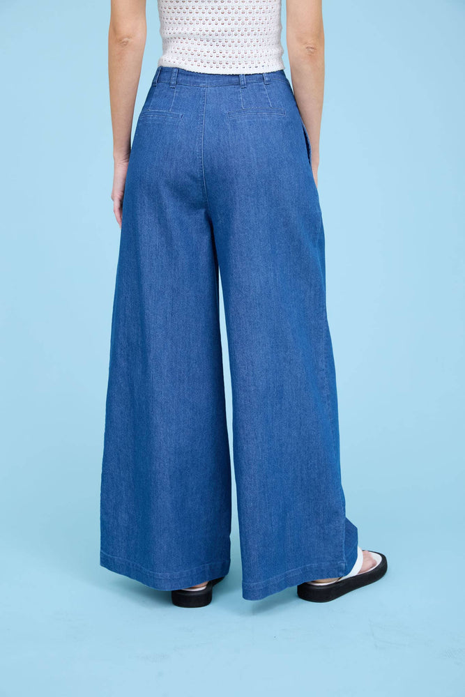 
                
                    Load image into Gallery viewer, Holiday In Cannes Chambray Wide Leg Pants
                
            