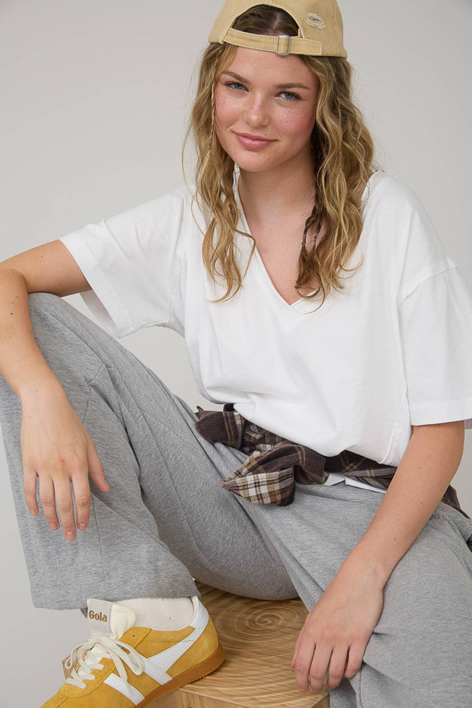 Daily Washed Raw Edge V Neck T Shirt