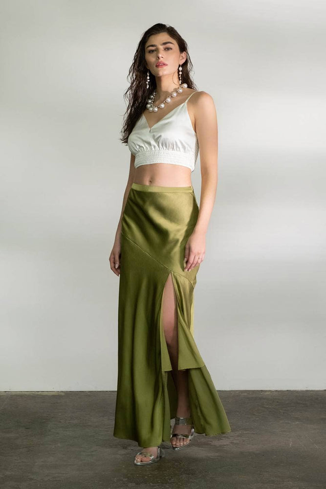 Upscale Lounge Satin Midi Skirt