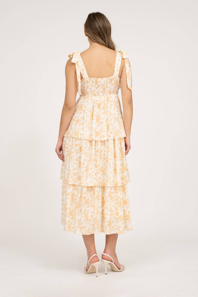 
                
                    Load image into Gallery viewer, Apricot Flora Tiered Midi Dress
                
            