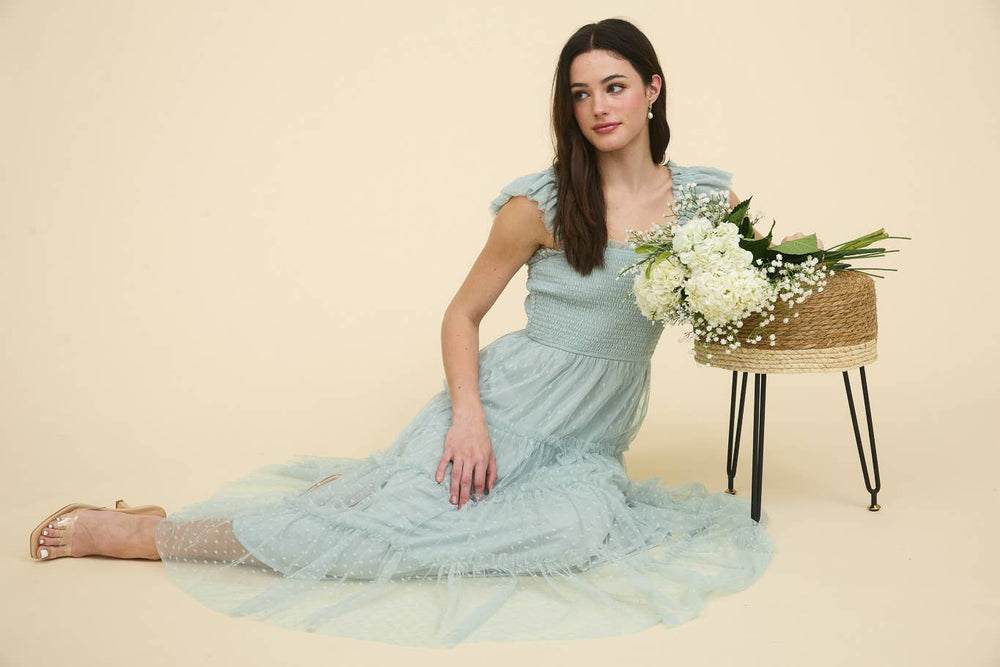 
                
                    Load image into Gallery viewer, Sense of Spring Chiffon Dot Midi Dress
                
            