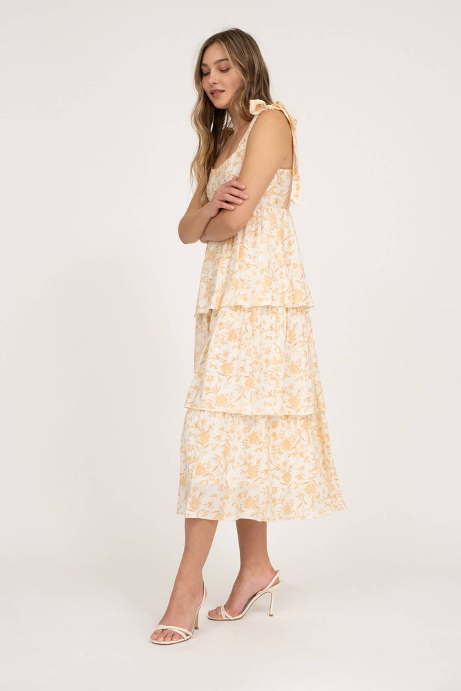 
                
                    Load image into Gallery viewer, Apricot Flora Tiered Midi Dress
                
            