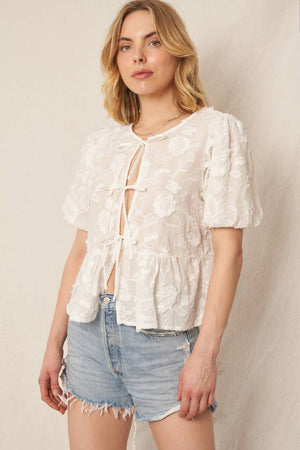 Delicate Flower Tie Front Top