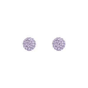 Park and Buzz radiance stud. Sparkle ball earrings. Hillberg and Berk. Canadian Brand. Glitter ball earrings. Lilac purple sparkle earrings jewelry jewellery